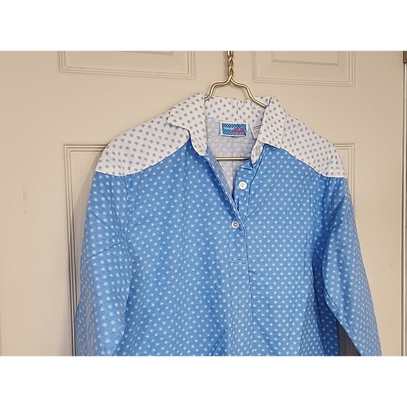 Vtg Moonlight Magic Women's Small Blue Long Sleeve Pattern 100% Cotton Nightgown - Picture 2 of 11